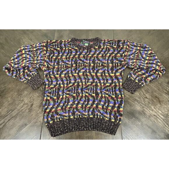 Vtg A.J. Tremont Silk Blend Knit Pullover Sweater Size L Geometric Multicolor - Picture 7 of 9